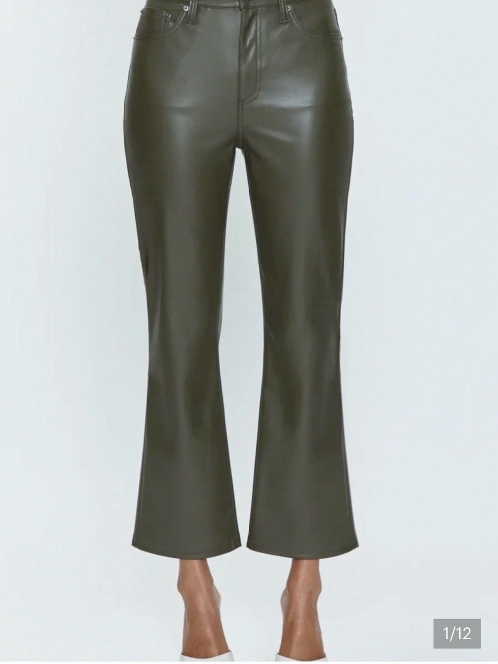 pistola Olive Faux Leather Cropped Flare Pants